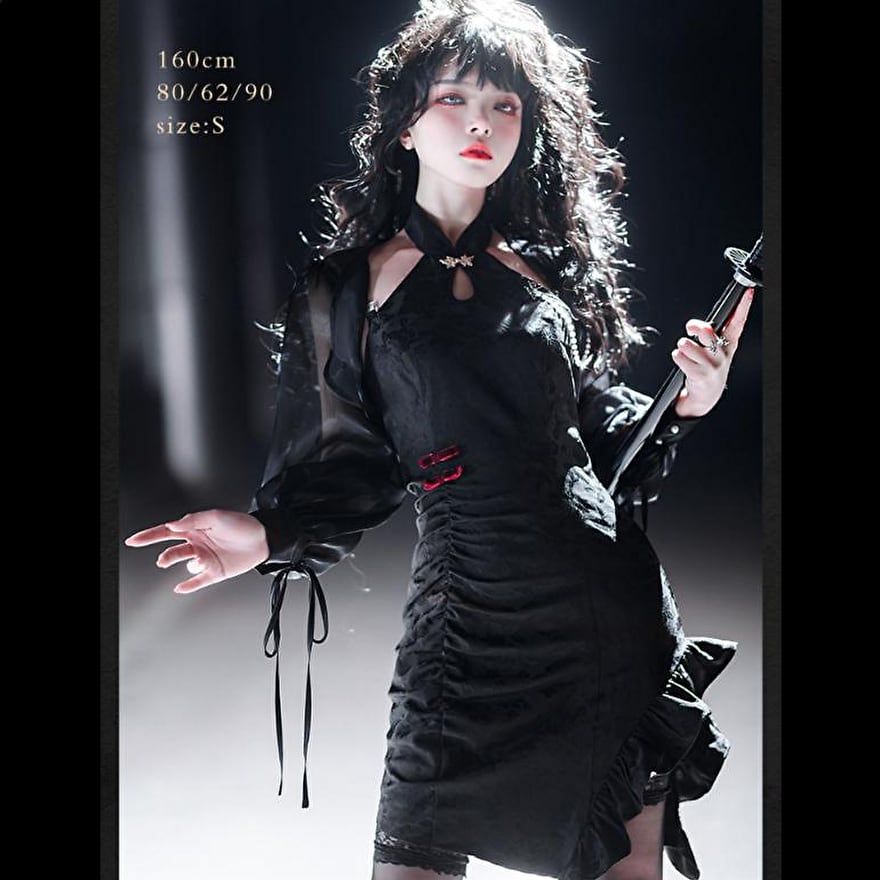 ロリィタ　チャイナドレス　コスプレ　黒　ハロウィン SEASONZ 華ロリ 中華ロリータ チャイナ風 チャイナドレス ワンピ