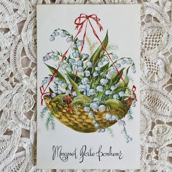 フランスアンティーク すずらん カラフ フランスアンティーク スズランのポストカード 1960 [s023f