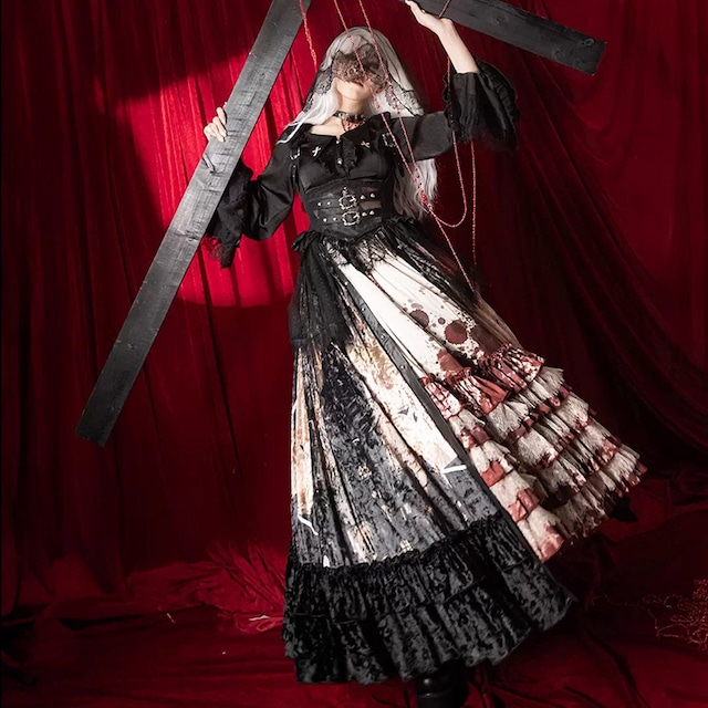 ゴスロリ 黒シャツ ブラウス クロス十字 袖コンシャス 舞台衣装 イベント衣装 男装コーデ