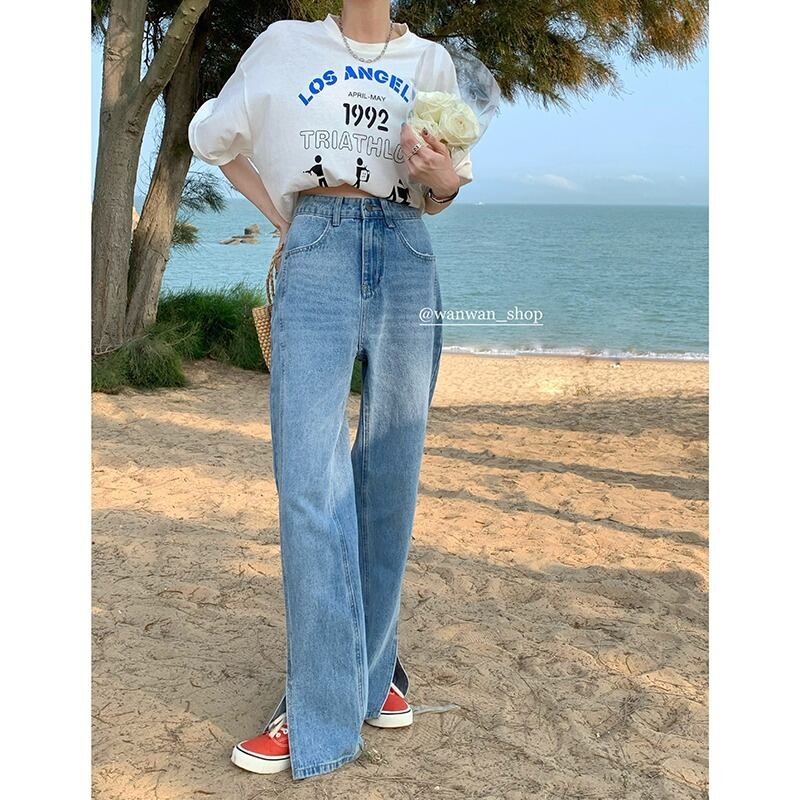 ブルーハイウェストジーンズ サマー薄手ルーズパンツ 夏物 モンロー52642221132