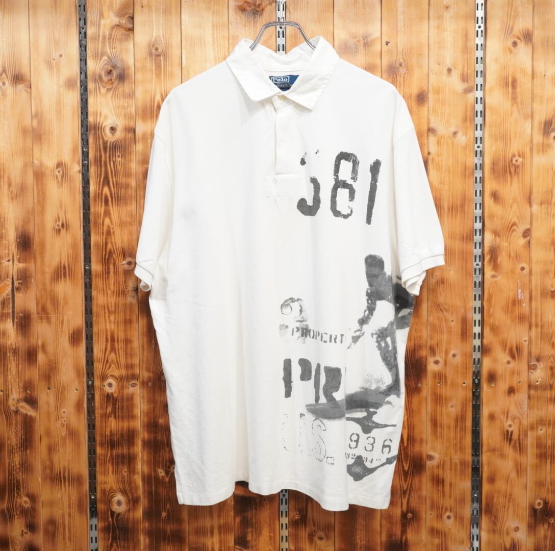 ralphlauren 半袖 ラガーシャツ XL/ラルフローレン 白 サーファー 