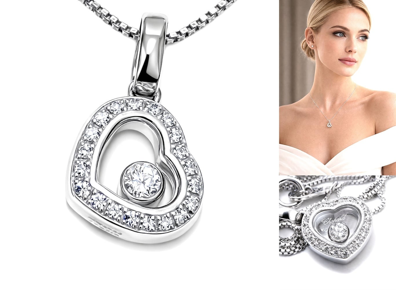 Chopard ショパール ハッピーダイヤモンド アイコン K18 WG ムービング パヴェ ダイヤ ネックレス ペンダント ベネチアンチェーン