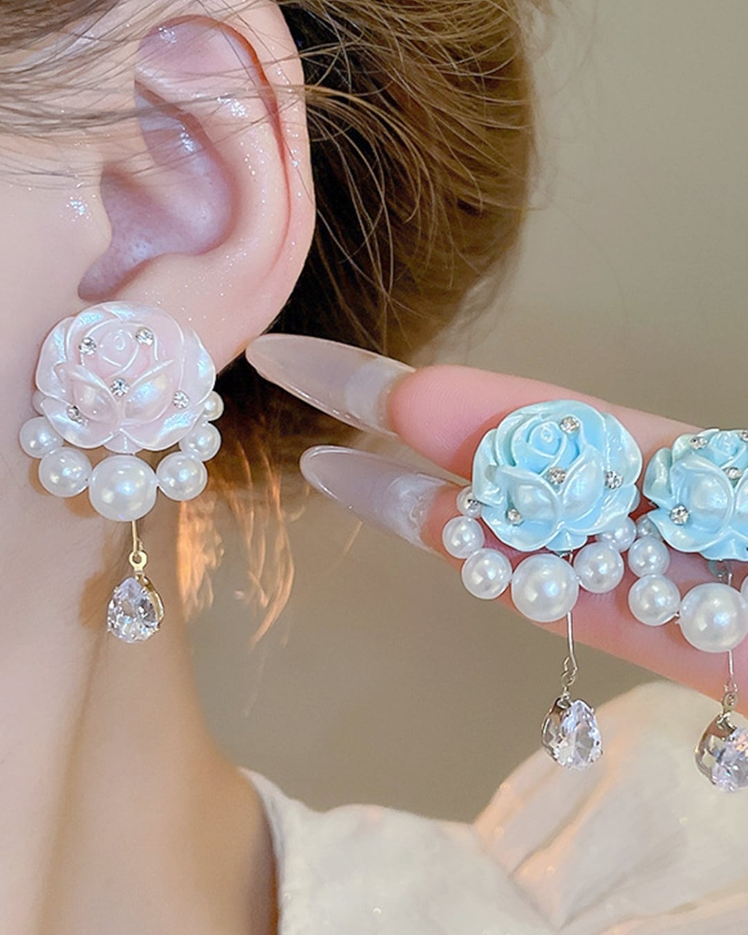 パールローズドロップピアス(2 colors) 24A09057