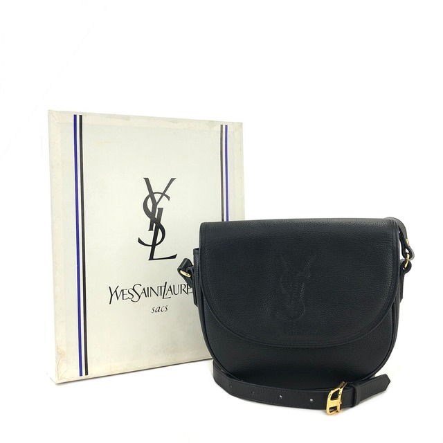 Yves Saint Laurent 　イヴ ・サンローラン　YSL型押し　エンボスレザー　フラップ　ショルダーバッグ　ブラック　 vintage　ヴィンテージ　オールド　jvb8j4