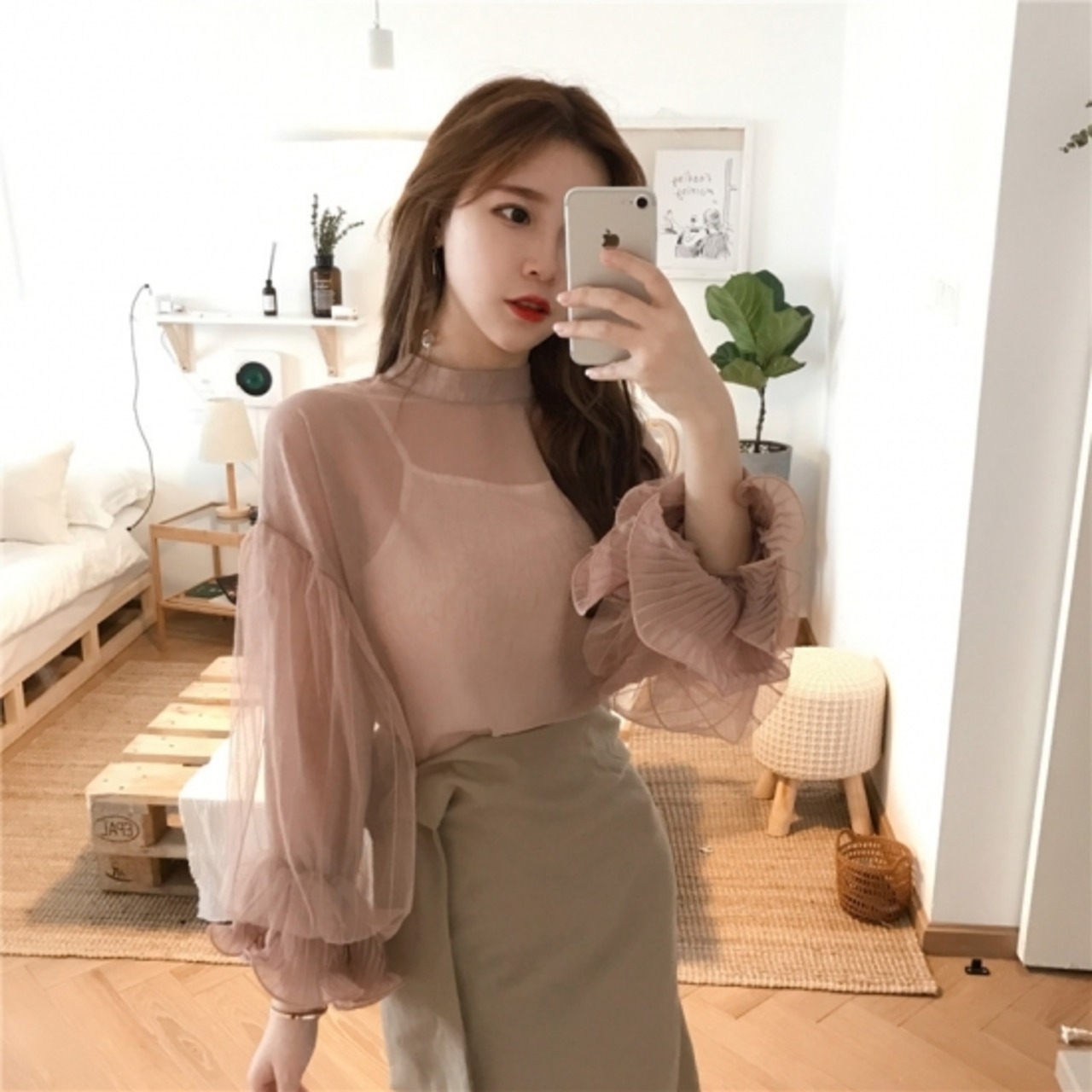 シャツ ブラウス レディース トップス シースルー シフォンシャツ 