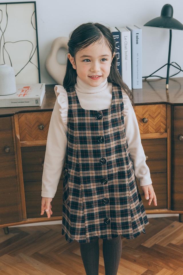 【1DAY限定SET♡】アイボリータートル×チェックスカート2点セット