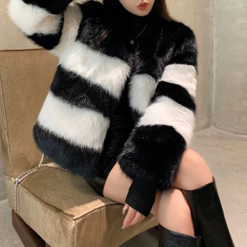 striped faux fur jacket la2424