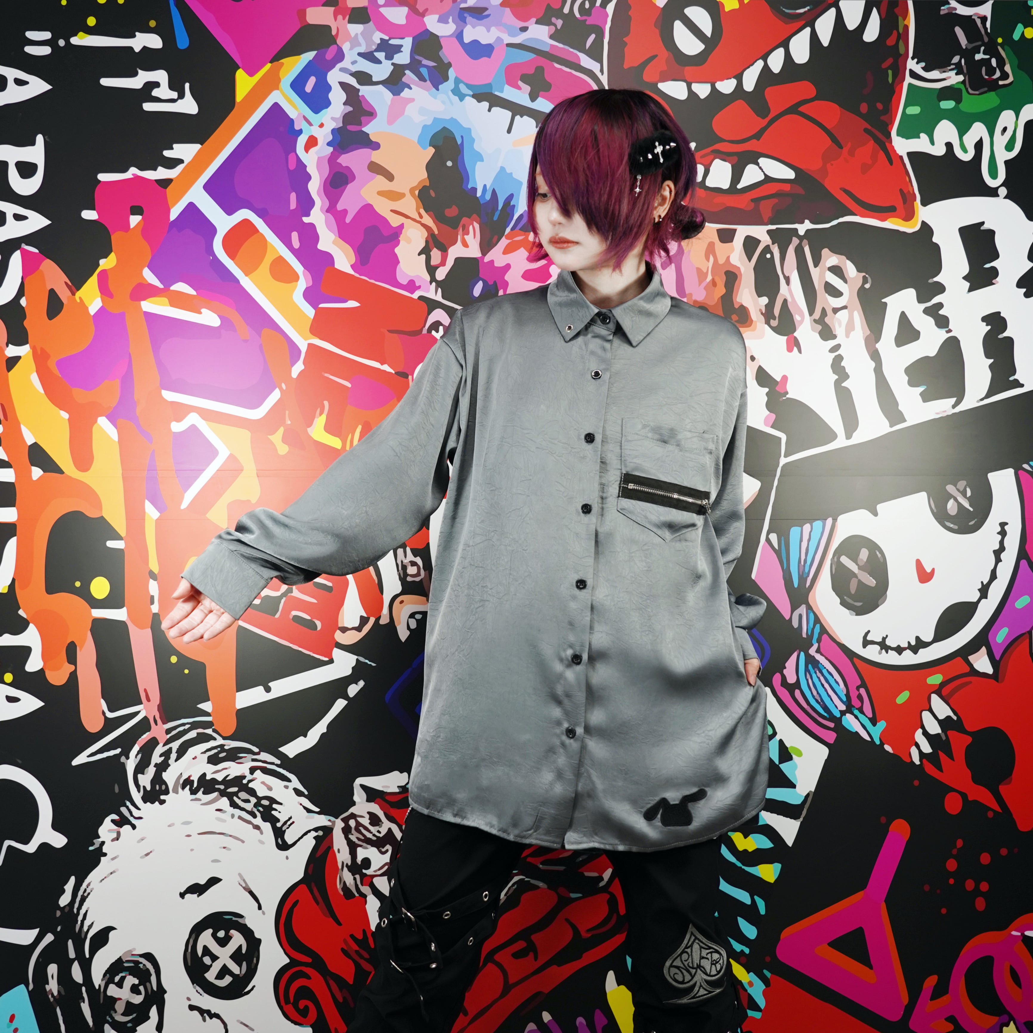 WRINKLE ZIP×CHAIN SHIRT【SMOKY COLOR】 | NIER CLOTHING