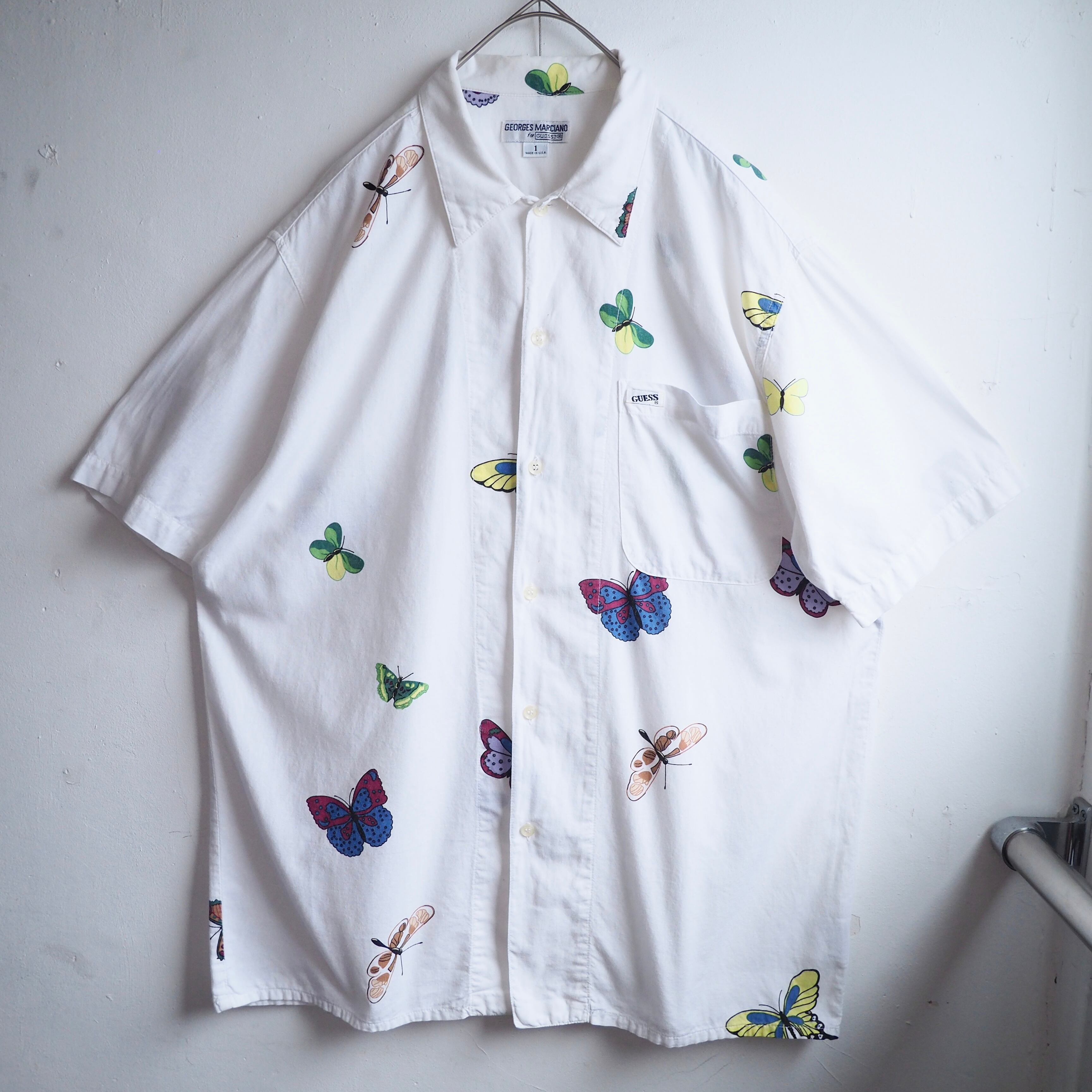 1990s ” Georges Marciano for GUESS ” Butterfly printed cotton SS shirt (made in Usa)