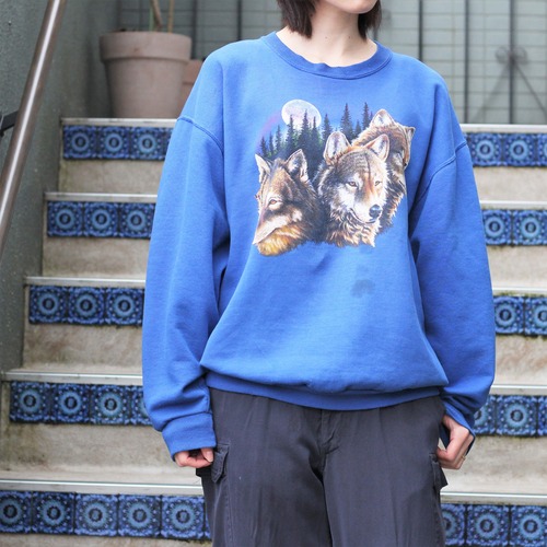 USA VINTAGE JERZEES WOLF PRINT DESIGN SWEAT SHIRT/アメリカ古着オオカミプリントデザインスウェット