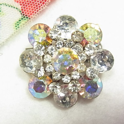 ラインストーンの花型ブローチ　ヴィンテージブローチのセール通販  10135B