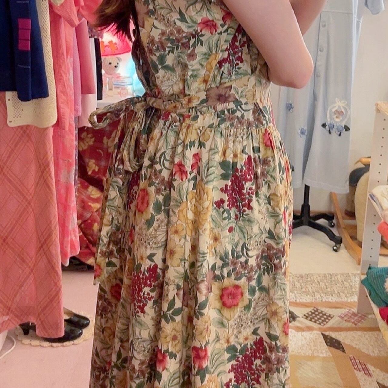 botanical flower waist ribbon one-piece
