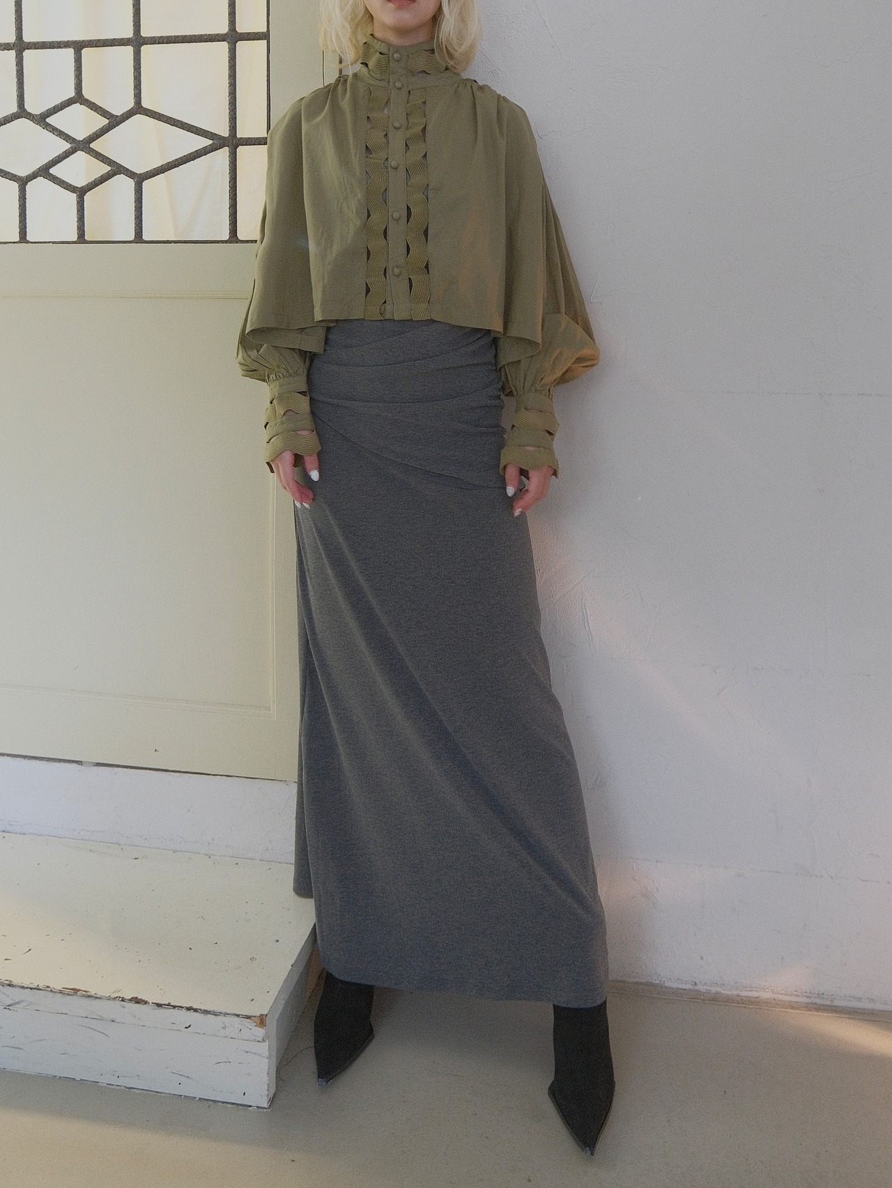 Drape Long Skirt / GRAY - 2