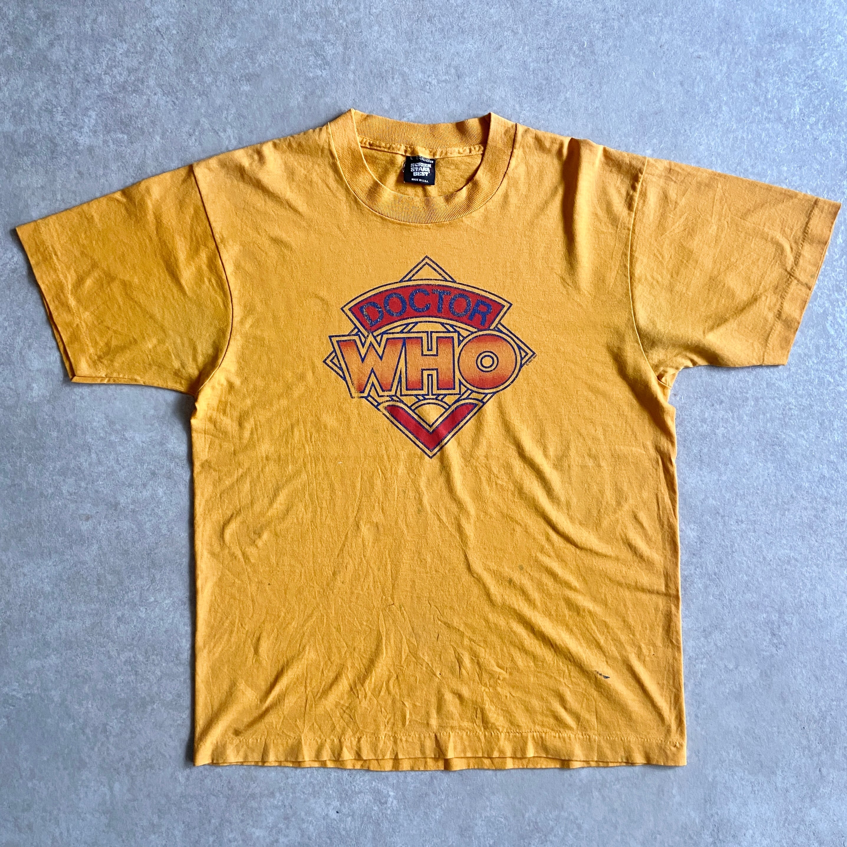1980s SCREEN STARS Yellow Tee L Made in USA G924