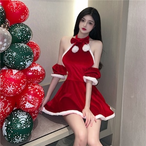 ふわふわ santababy クリスマ ホルターネック セクシー コスプレ かわいい サンタ XH2-SBYX0905