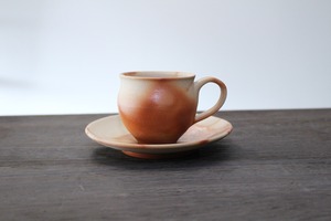 陶芸作家【大江一人】"緋襷" コーヒカップ＆ソーサー "Hidasuki" Coffee cup &  Saucer