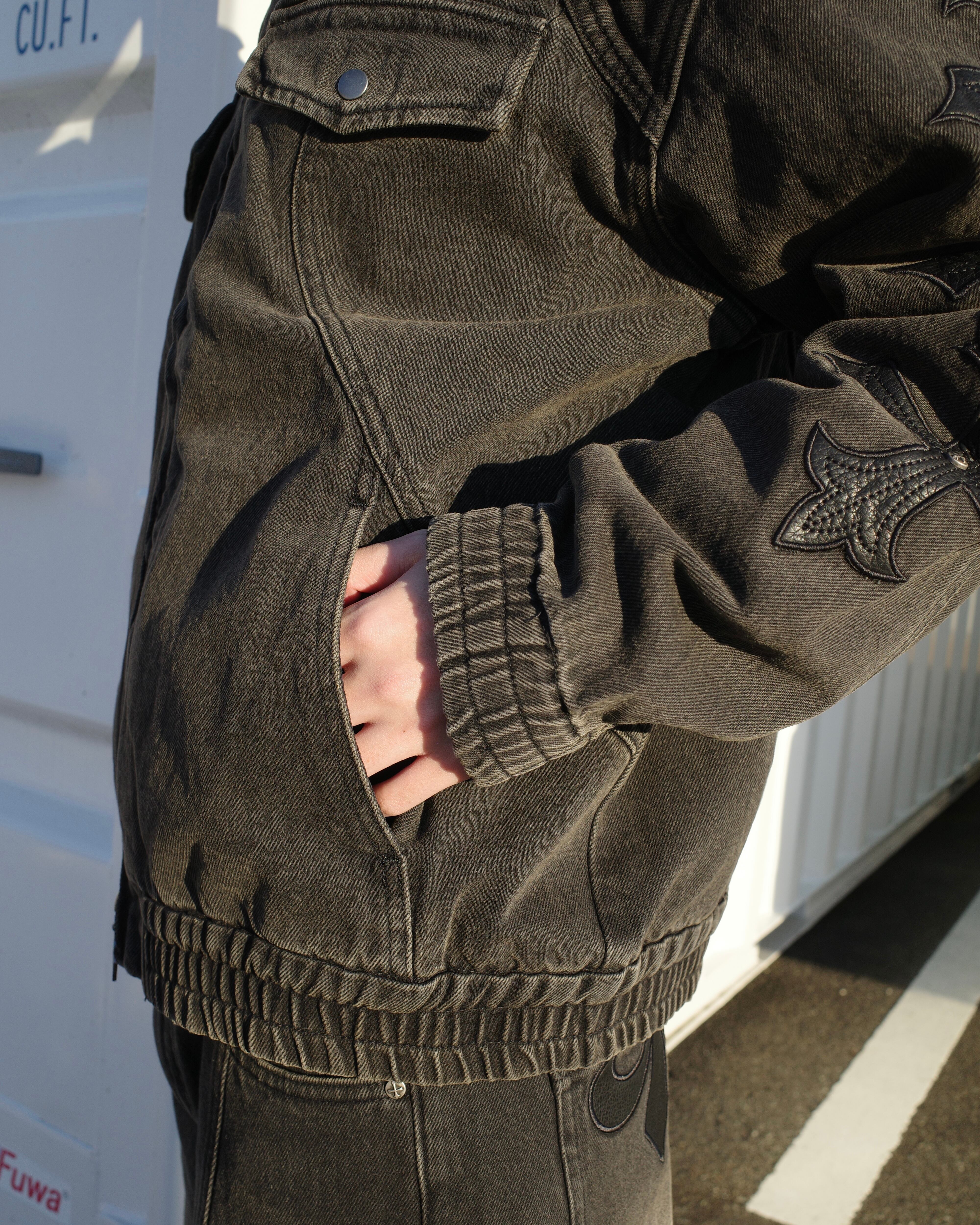 SUPPLIER】Cross Leather Patch Denim Jacket / Black | PARX