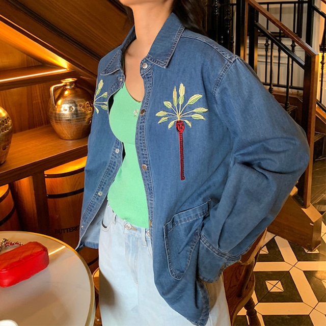 embroidered denim shirt J00199