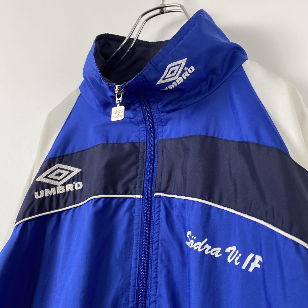 L 古着 90s UMBRO ナイロンジャケット ロゴテープ サイドライン 青白 L ...