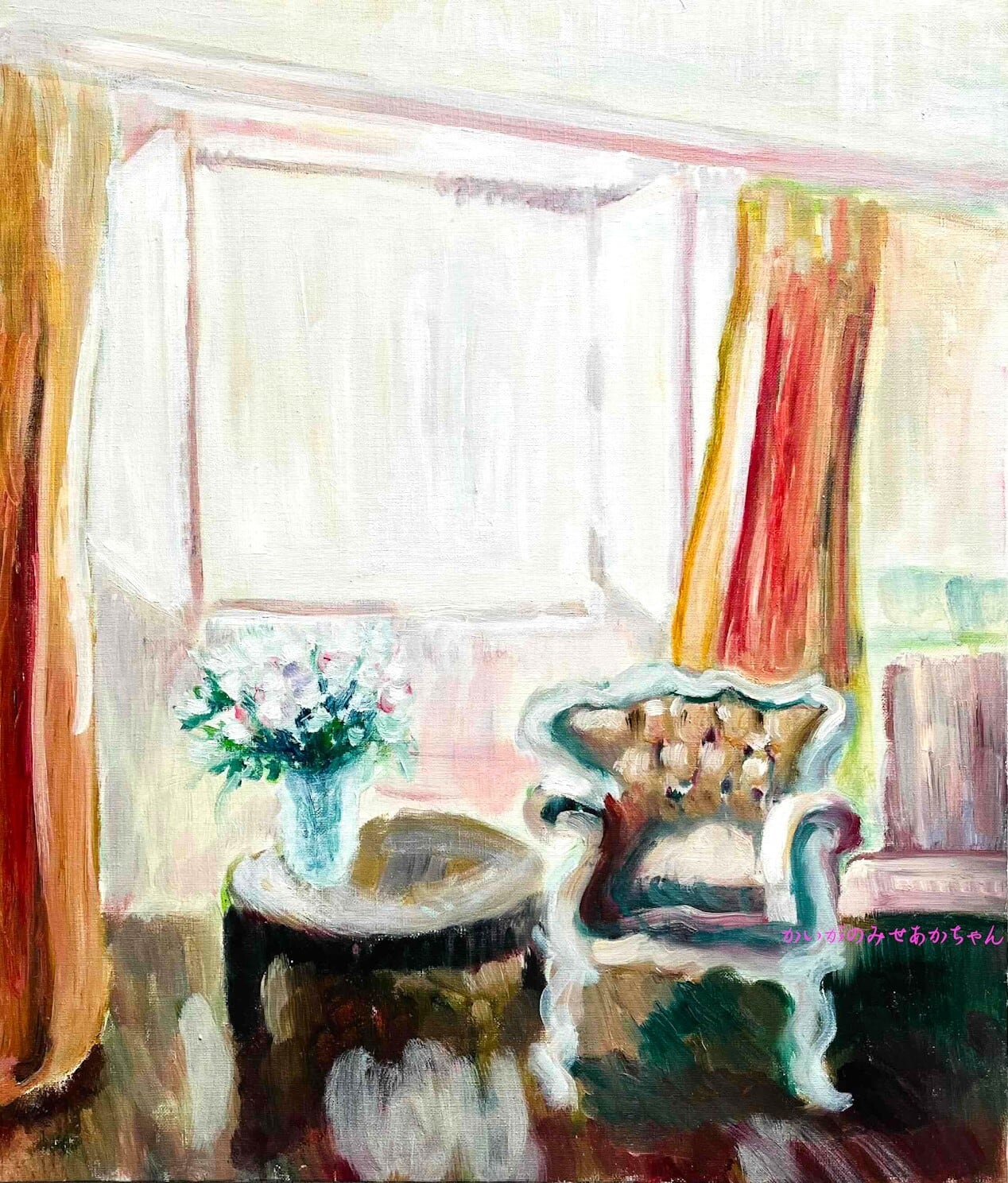 46×53㎝「窓辺の椅子とテーブル」油彩・額装・原画・F10 46×53㎝「窓辺のイスとテーブル」F10・油彩画・原画・額装