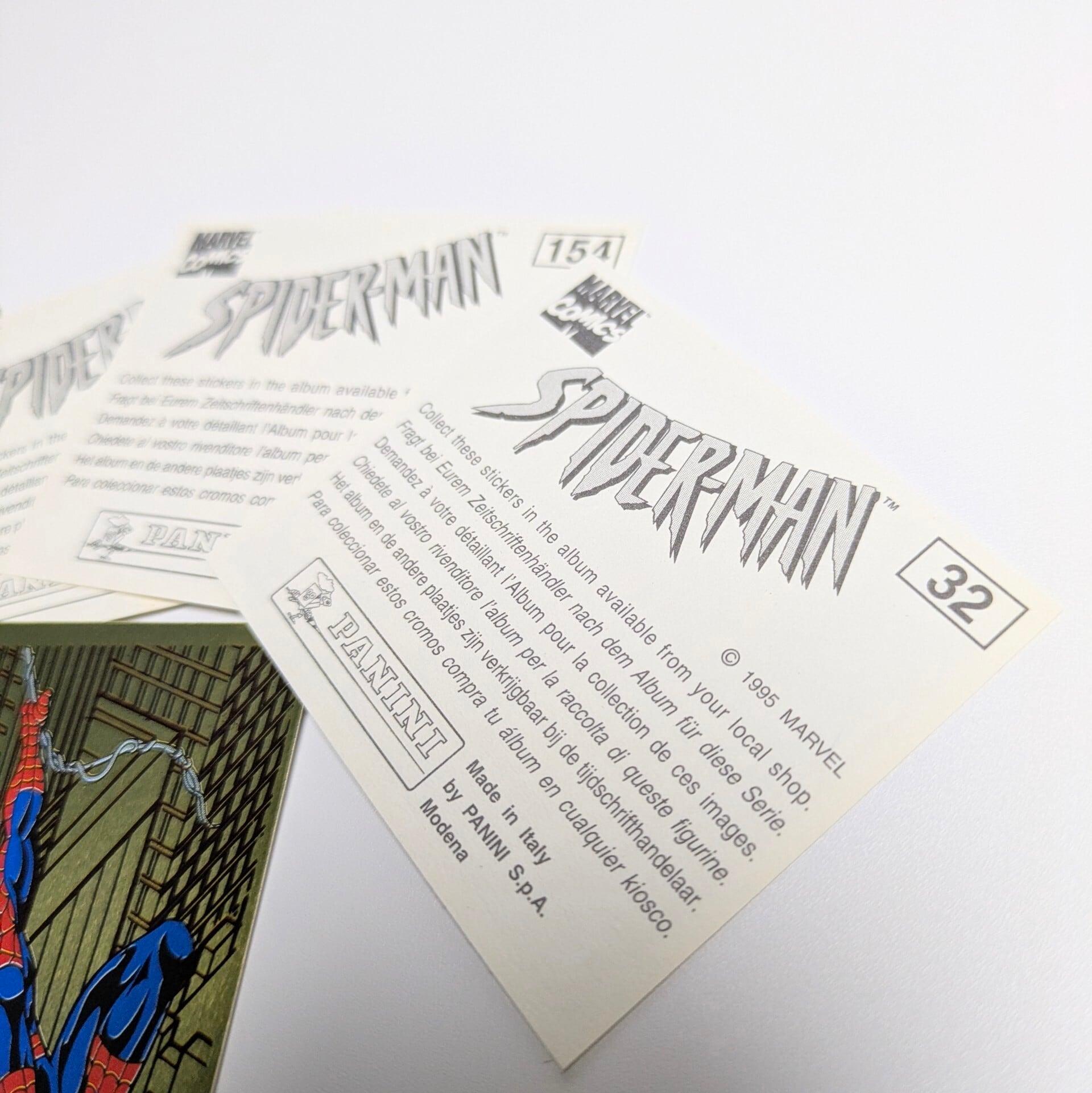 ☆送料無料!☆ VINTAGE 1995【 Spider-Man / スパイダーマン 】スパイダーマン クロモス アデシボス(Cromos Adhesivos)/ トレーディングステッカー 単品 (1個=4STICKER入)〚アメリカン雑貨 アメトイ〛