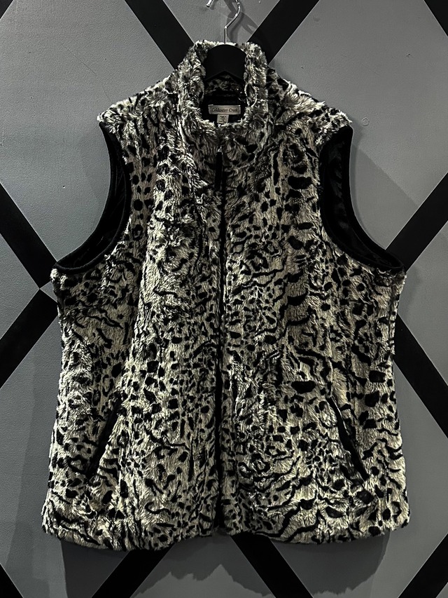 【X VINTAGE】Leopard Pattern Vintage Loose Fur Fleece Vest