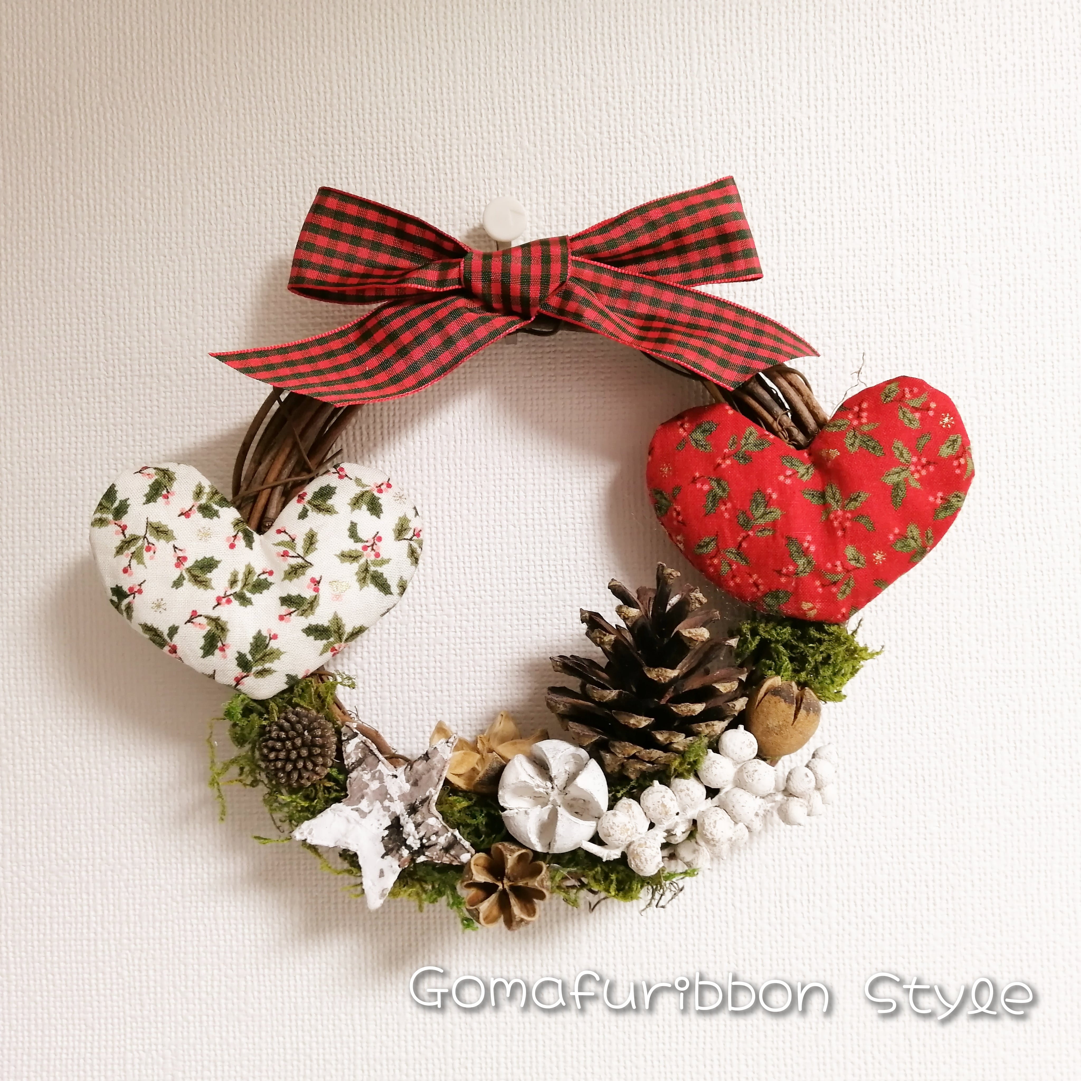 クリスマスリース ハート レッドリボン