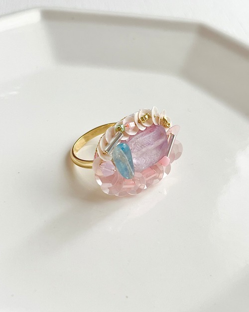 おともにしたい天然石のゆびわ  ピーチカクテル