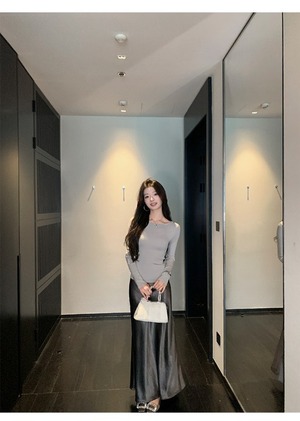 A-line draped long skirt【H00076】