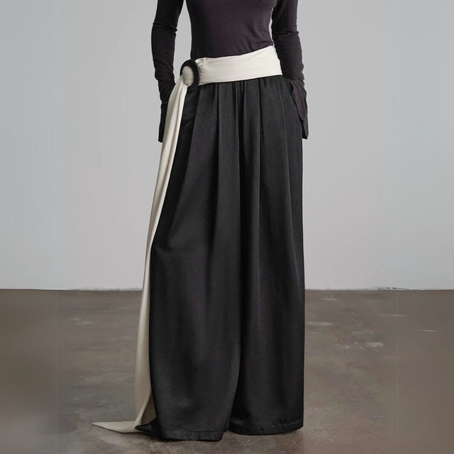 Satin pleated wide leg pants【2color】 C1022