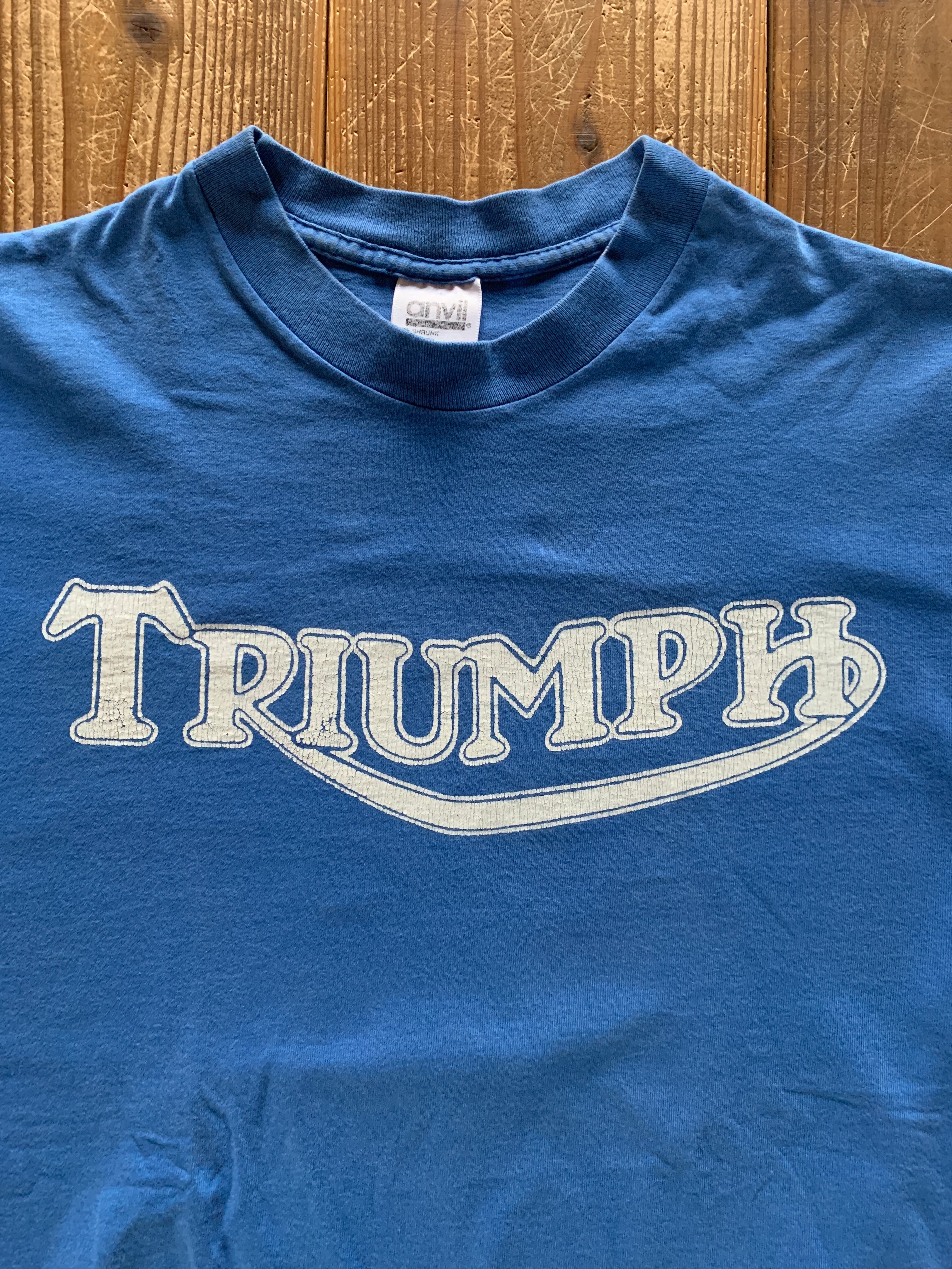 90's anvil ''TRIUMPH'' プリントTシャツ ブルー  表記(L) USA製
