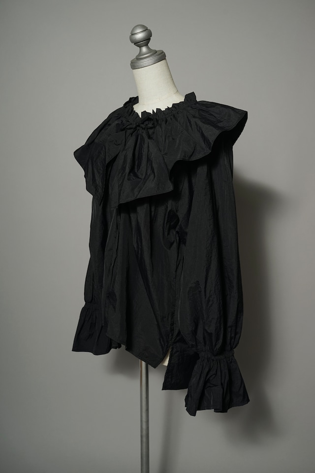 NYLON RUFFLE BLOUSE (BLACK) 2402-32-T3550