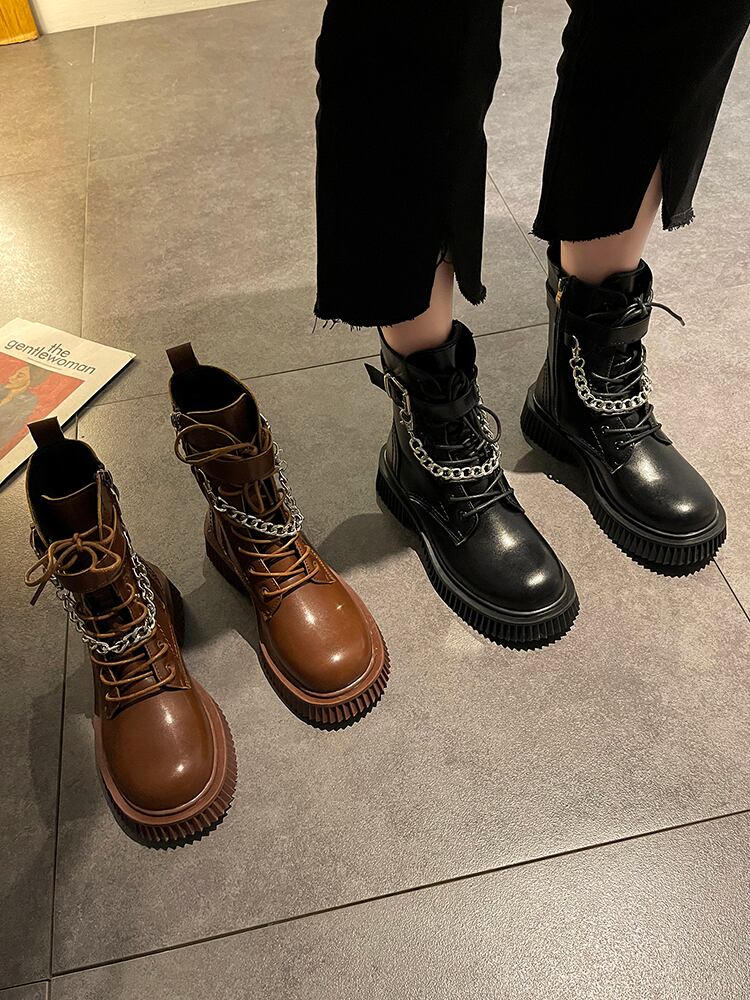 ブーツオータムウィンターレッドスタンダードベルベットチェーン サイドジッパー レトロ 靴 シューズ 秋物 冬物 部族の婦人靴99455478500