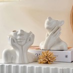 アート花瓶 人物モチーフ セラミック製 モダン彫刻 ホワイト フラワーベース インテリア雑貨 現代アート 手のひら 顔 オブジェ ミニマル 韓国インテリア 光沢仕上げ