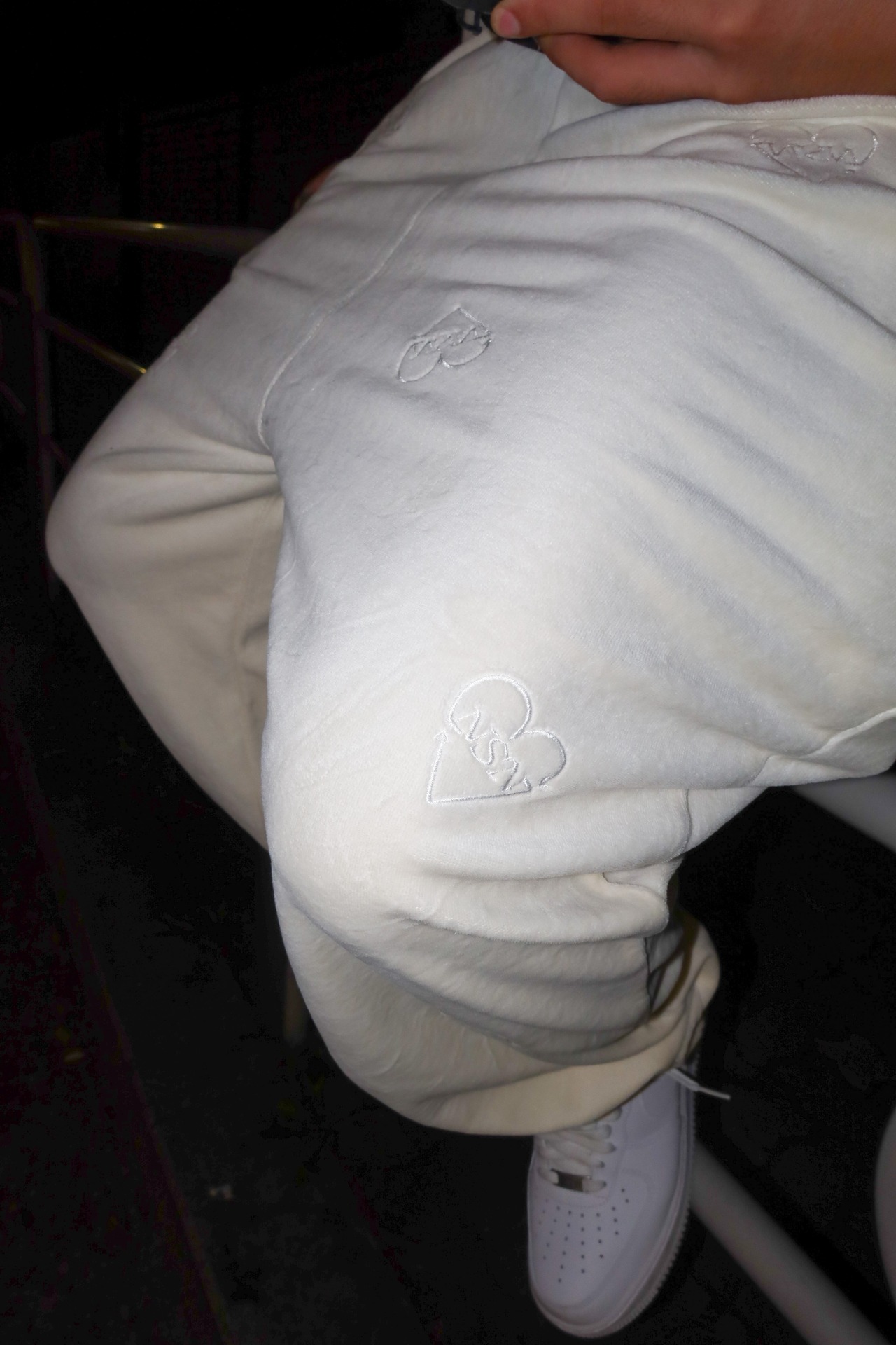 heart velour wide pants -ivory-