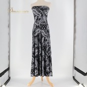 フラダンス 衣装 ワンピース ドレス ブラック系 KHARIS ANGEL ペイズリー柄 ハワイアン アロハ レッスン 練習 フラ ダンス ホワイト系 黒 白 モノクロ モノトーン フレアスカート 華やか 上品 大人っぽい おしゃれ おしゃれなデザイン ステージ カジュアル