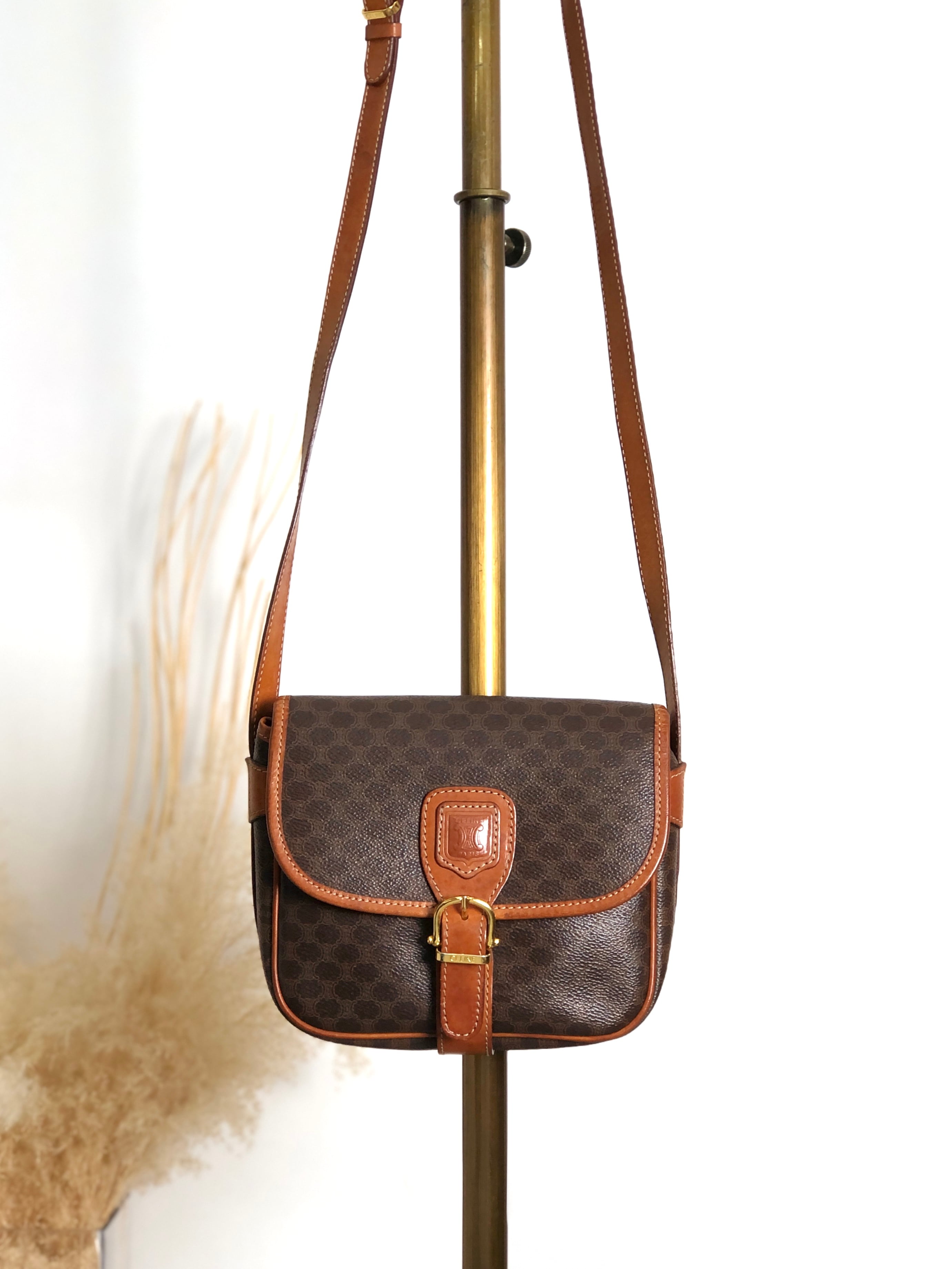 CELINE セリーヌ マカダム ショルダーバッグ ブラウン ブラゾン型押し