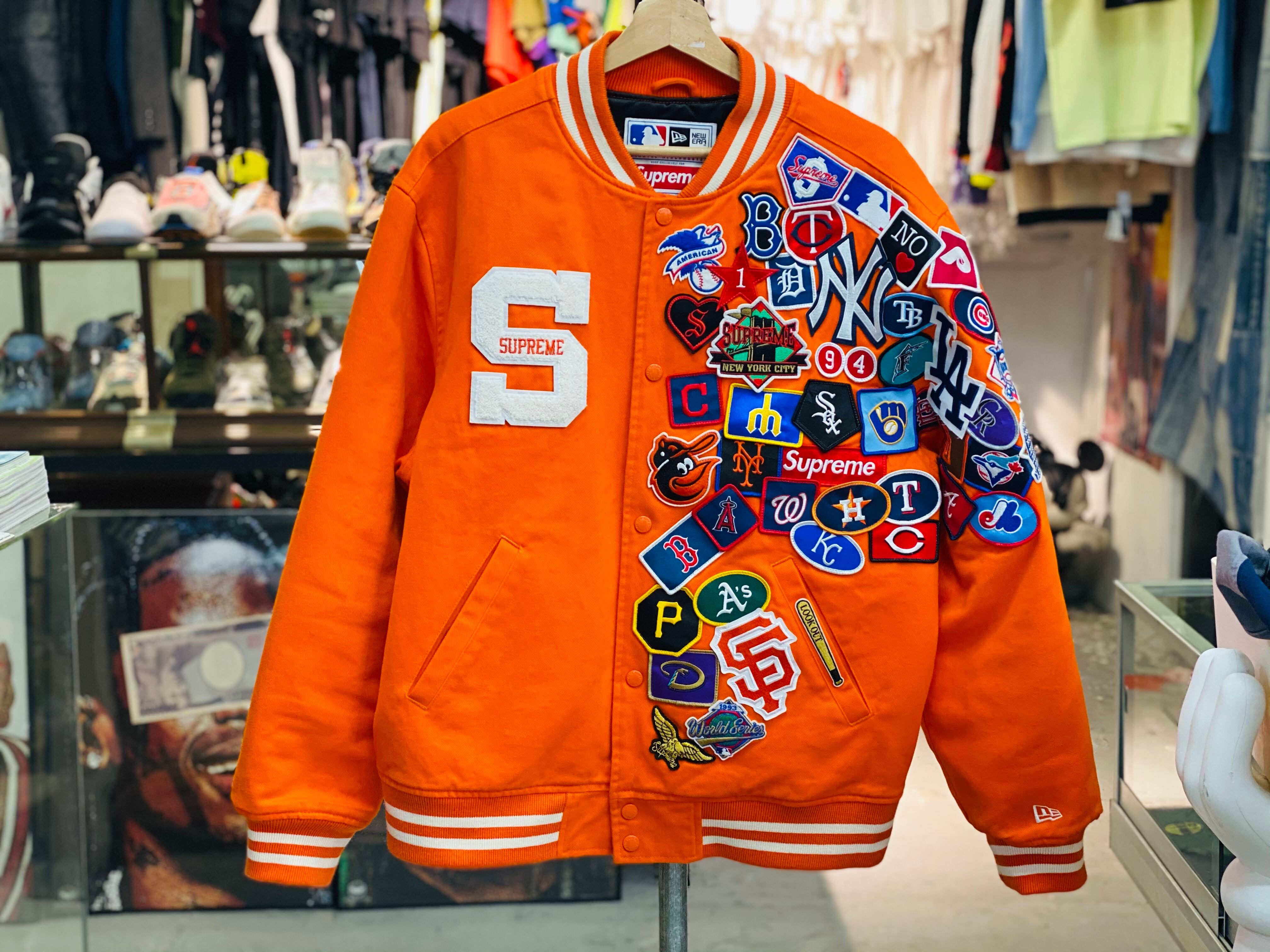 Supreme x NEW ERA MLB VARSITY JACKET ORANGE LARGE 350KA2317 