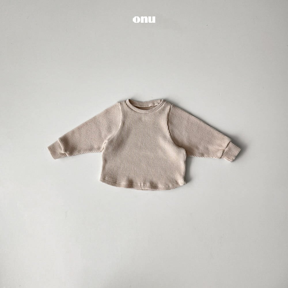 予約販売【ONU】ワッフルピーチTシャツ ベージュ 80〜120cm 2025 WINTER 韓国子供服
