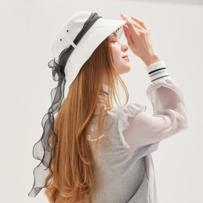 Hidden Logo Ribbon Bucket Hat (White-Black) | プレミアムゴルフウェア　J.JANE Japan