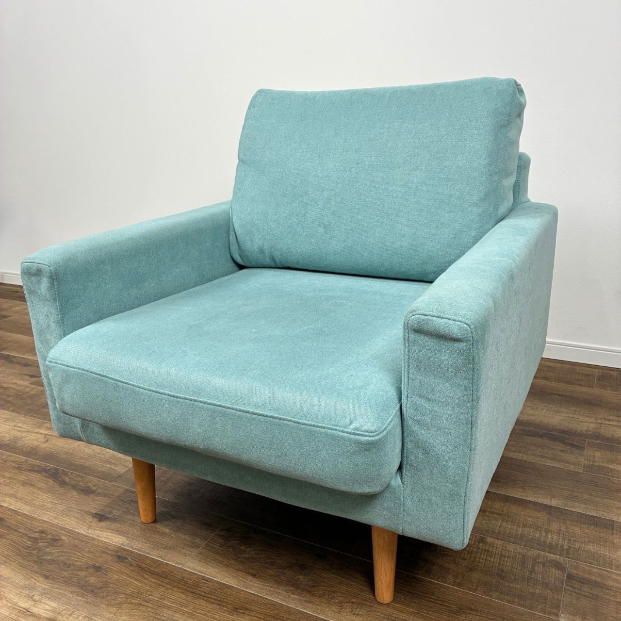 TAKANO MOKKOU LEO 1P SOFA 高野木工 レオ 一人掛けソファ ライトブルー × ホワイトオーク ファブリック フルカバーリング【中古】【250サイズ】