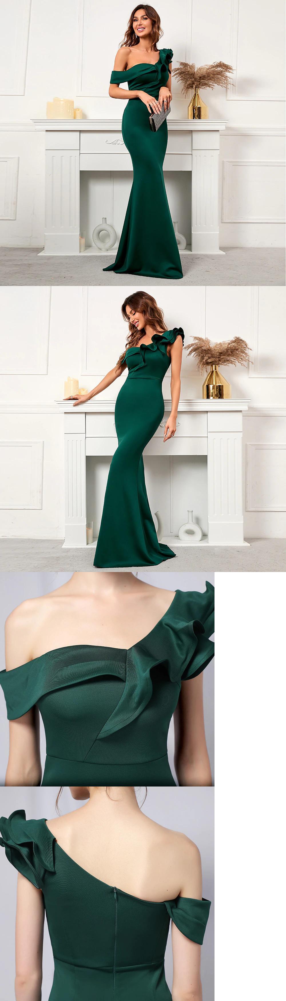 YIDINGZS 女性ブルゴーニュのイブニングドレススラッシュネックフリル