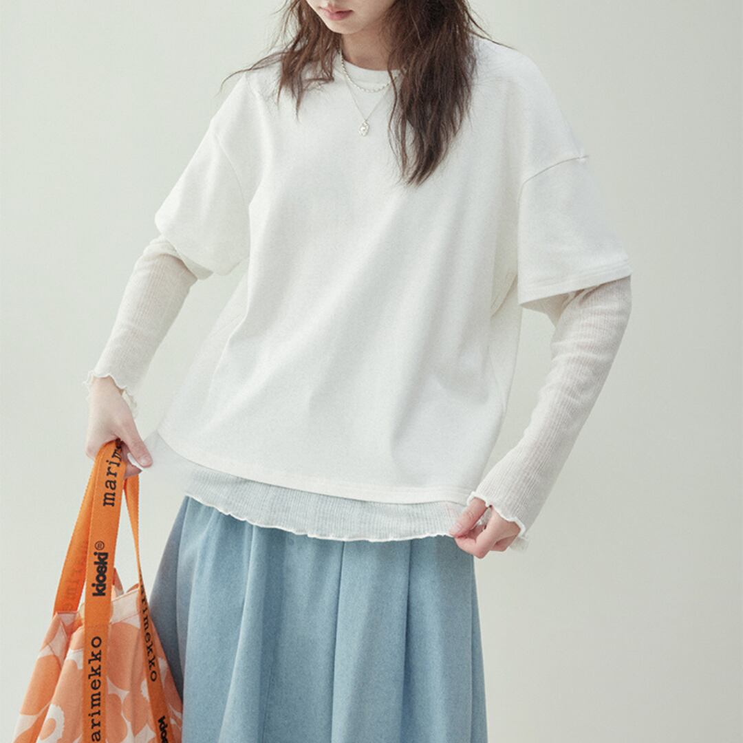 white round neck faux two piece