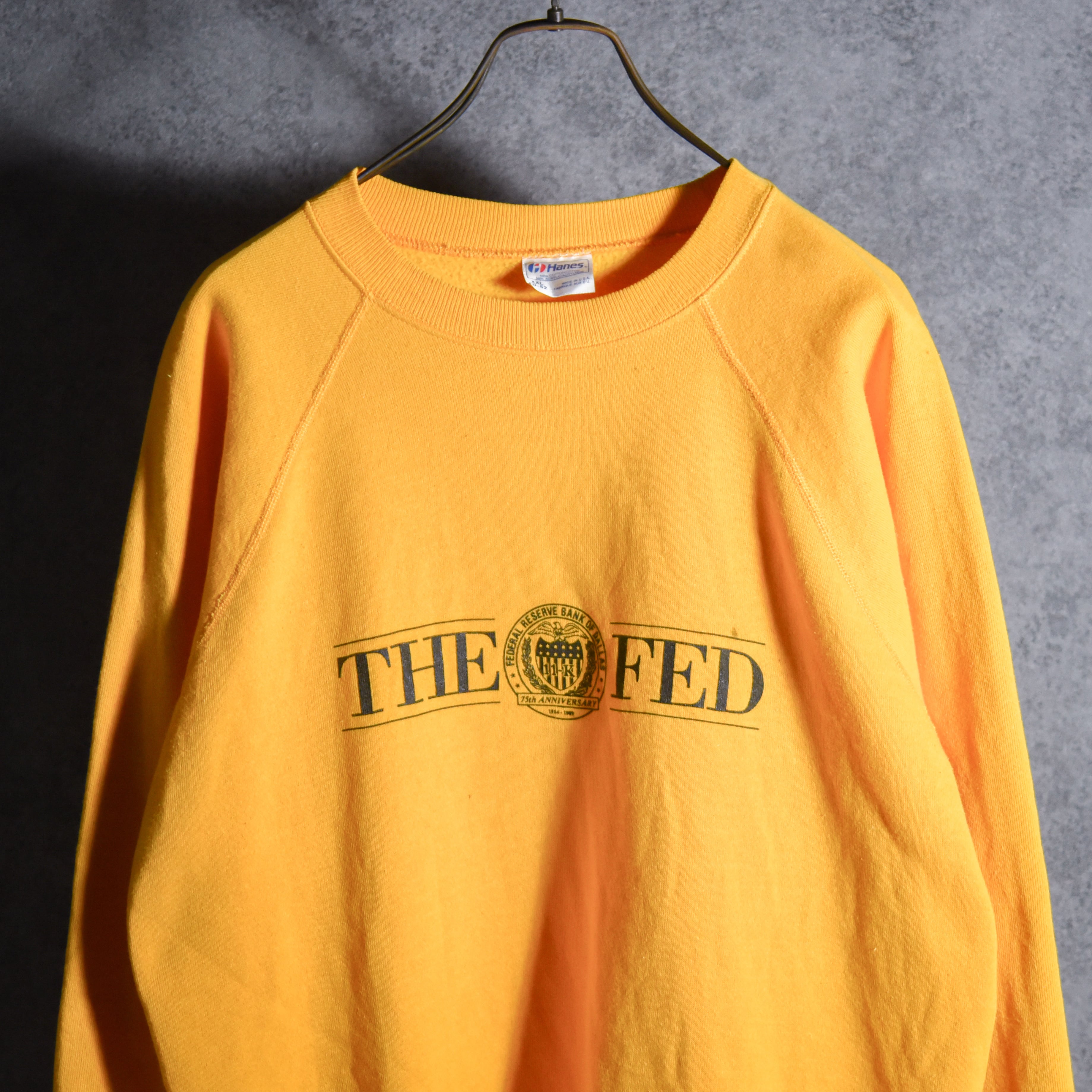 80s HANES THE FED Crew Neck Sweat Made in USA Yellow ヘインズ 企業