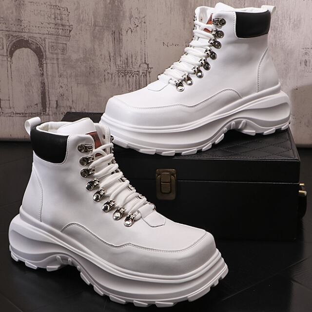 【予約販売】スニーカー ハイカット 厚底 シンプル 靴 ホワイト バイカラー スポーティー お洒落 カジュアル ストリート 24cm/24.5cm/25cm/25.5cm/26cm/26.5cm