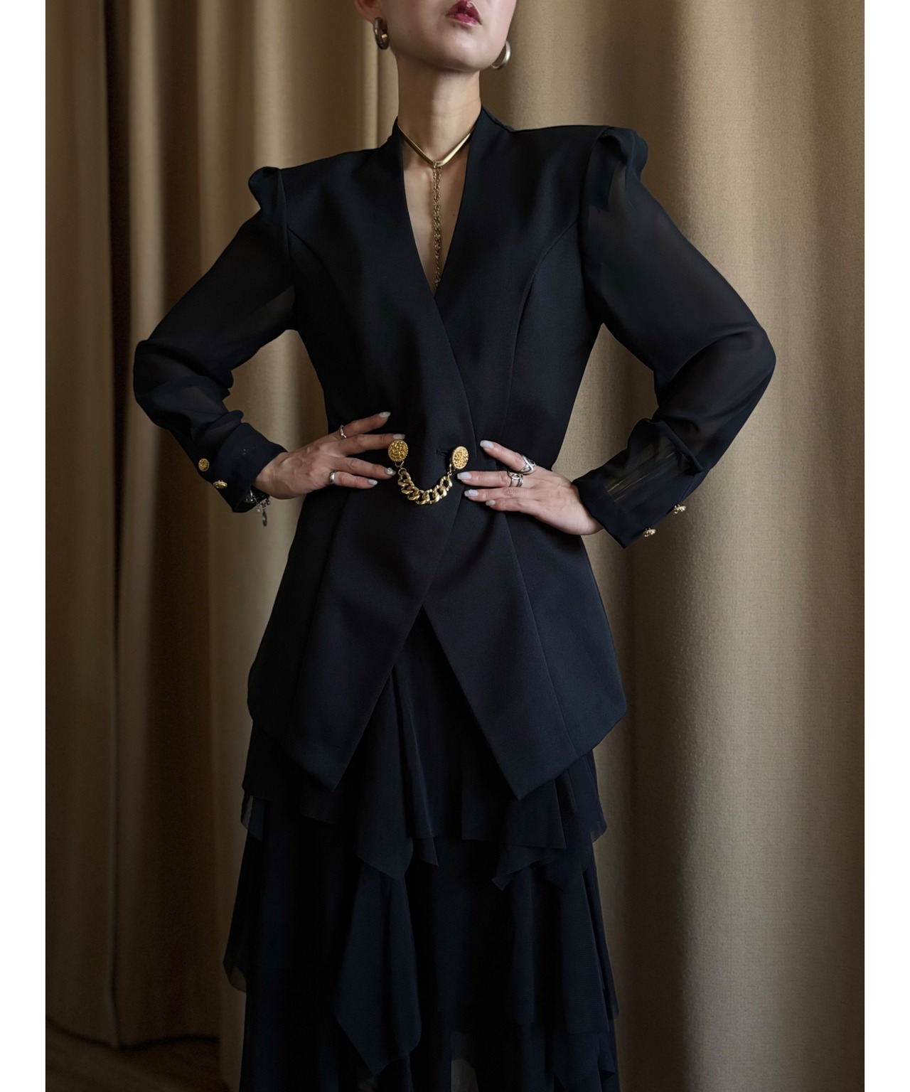 MADE IN JAPAN black sheer sleeve jacket-4736-6