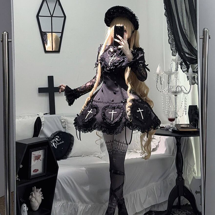 ゴスロリ ダークウィドウ 魔女 ボンネット 病み可愛い ダークゴシック