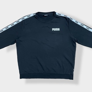 【PUMA】 ワンポイントロゴ 袖ロゴ スウェット トレーナー プルオーバー 黒 2XL ビッグシルエット プーマ スポブラ US古着