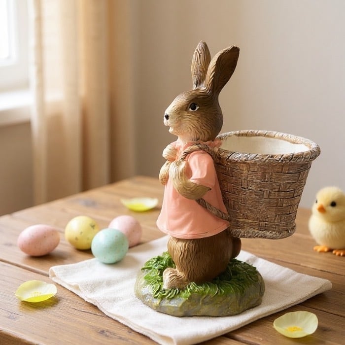 うさぎのカゴ担ぎポット 兎 ウサギ フラワーポット 鉢 植木鉢 鉢底穴