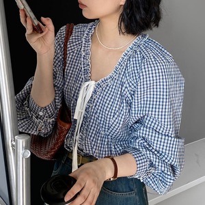 Puff sleeve plaid shirt 1843